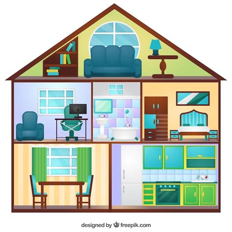 View Of Flat House With Six Rooms Vector Free Download