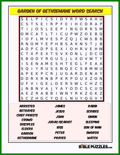 Garden Of Gethsemane Bible Word Search Puzzle