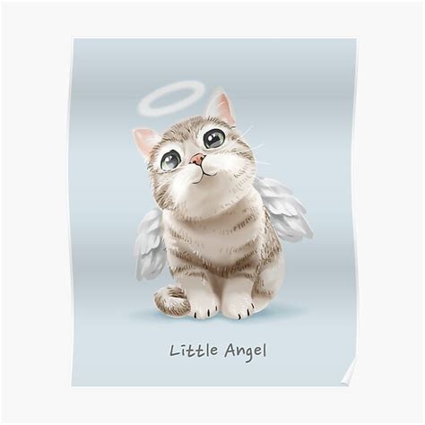Little Angel Slogan With Cute Angel Cat Illustration Poster For Sale