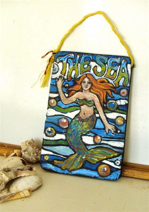 Primitive Mermaid Folk Art Painting The Sea On Etsy Folk Art