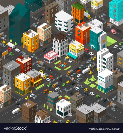 Isometric City Cartoon Town District Royalty Free Vector