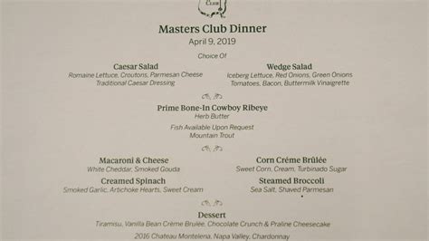 masters a look at some of the recent champions dinner menus