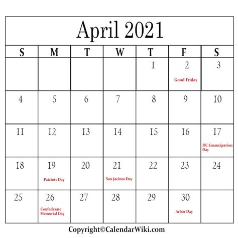 However, this virus is still impacting countries and communities in an unpredictable way as infections co. April 2021 Holidays - calendarwiki.com