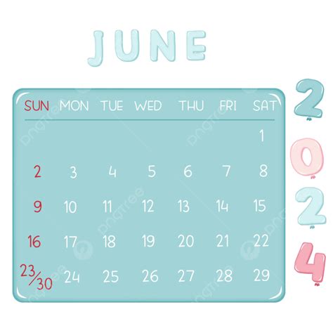 June 2024 Blue Pink Balloon Calendar 2024 Monthly Calendar June Png