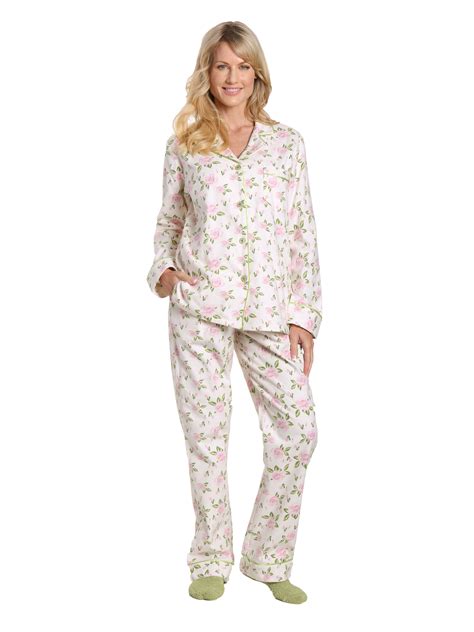 Womens Premium 100 Cotton Flannel Pajama Sleepwear Set Gardenia Cr