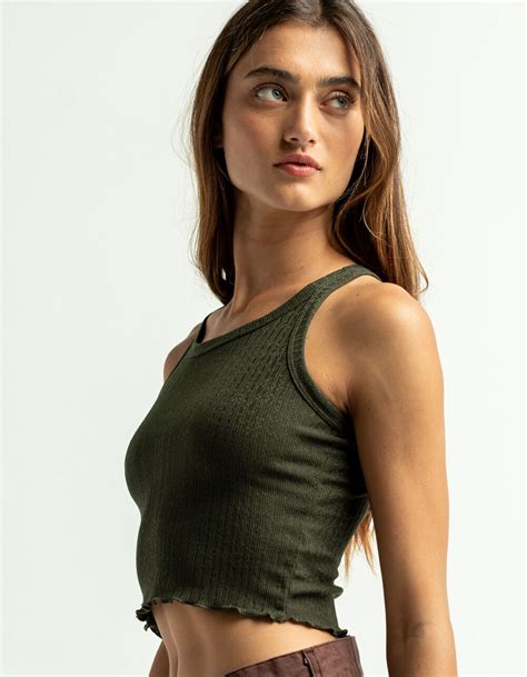 Heart And Hips Pointelle Olive Crop Tank Olive Tillys