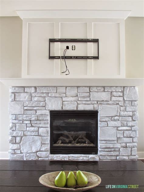 Use the 2 brush and proclassic interior acrylic latex paint to paint the mortar along with any cracks and crevices of the brick. A White-Washed Stone Fireplace Tutorial | Life on Virginia ...