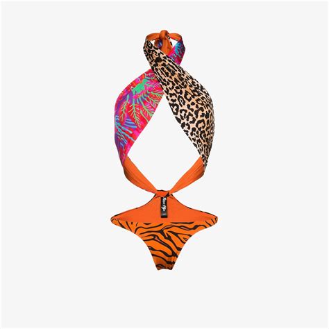 Reina Olga Showpony Contrast Print Swimsuit Browns