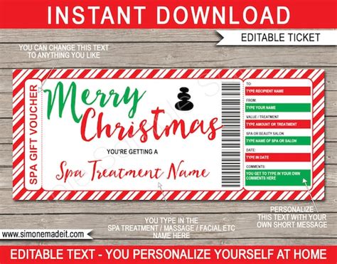 Christmas Spa T Voucher Certificate Ticket Printable Template Massage Facial Body Wrap Scrub
