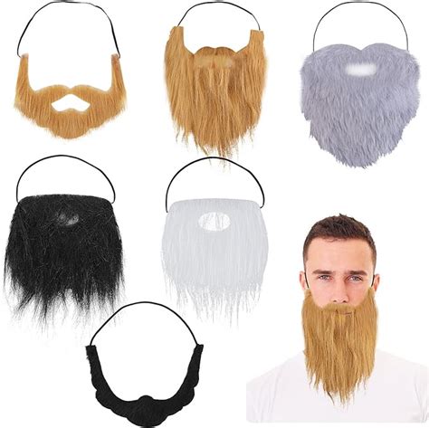 Yolev 6 Pieces Fake Beards Mustaches Halloween Funny Beard Fake Whisker Facial Hair