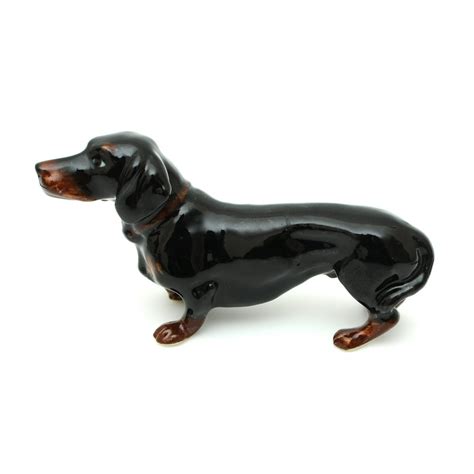 Handmade Miniatures Ceramic Black Dachshund Dog Figurine Animals Decor