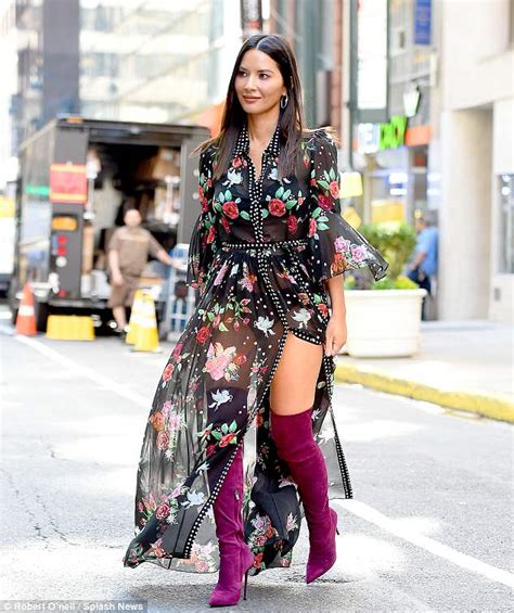 Olivia Munn Struts Around In Thigh High Boots And Sheer Dress In Nyc