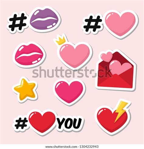 3 Sticker Love Kiss Hreart Bilder Arkivfotografier Og Vektorer