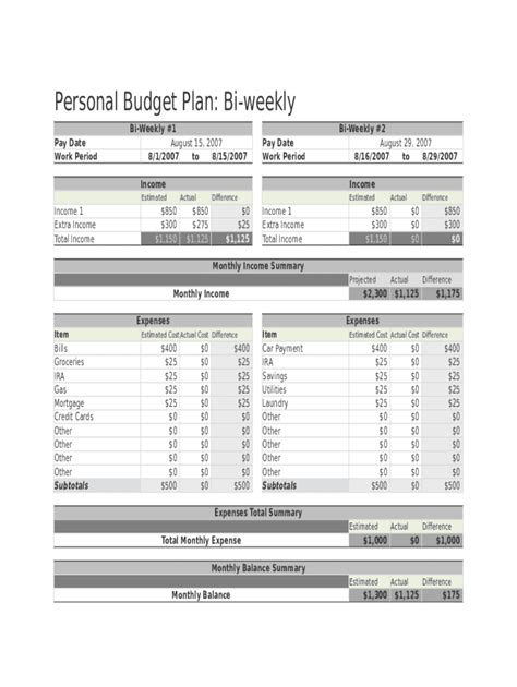 Biweekly Budget Excel Template Fill Online Printable Fillable