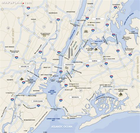 New York City Borders With Airports Outline Simple Poster New York Map