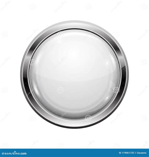 White Button With Chrome Frame Round Glass Shiny 3d Icon Stock Vector