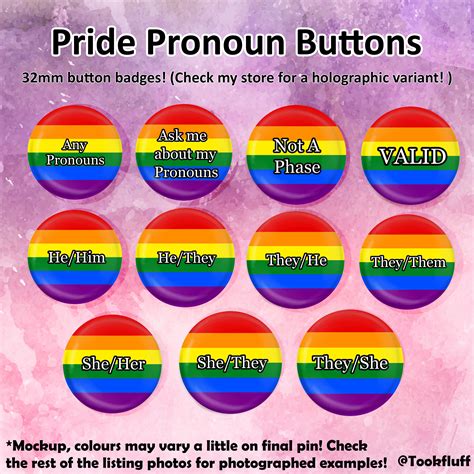 Pride Flag And Pronouns 32mm Butttons Lgbt Lesbian Gay Etsy