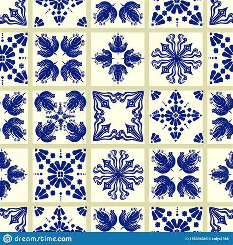 Vector Tile Pattern Lisbon Floral Mosaic Mediterranean Seamless Navy