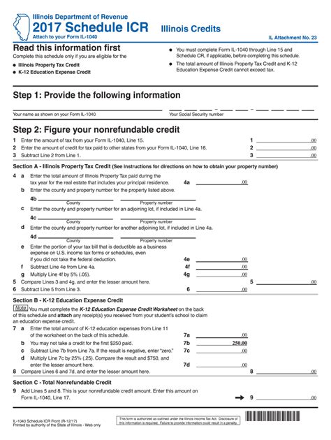 Il Il 1040 Schedule Icr 2017 Fill Out Tax Template Online Us Legal