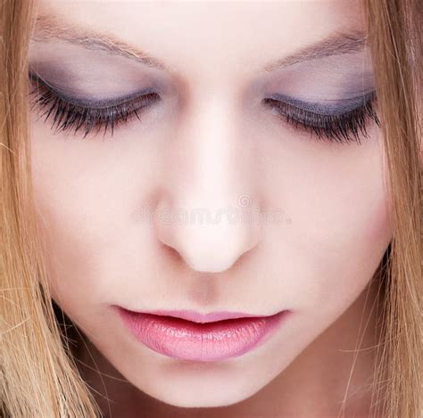 Closeup Of Female Face With Closed Eye Stock Image Image 58835931