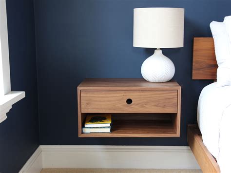 Floating Nightstand With Drawer In Walnut Mid Century Modern Etsy