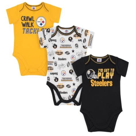 Pittsburgh Steelers Baby Onesie Bodysuit 3 Pk Gerber Nfl Newborn 3 6m