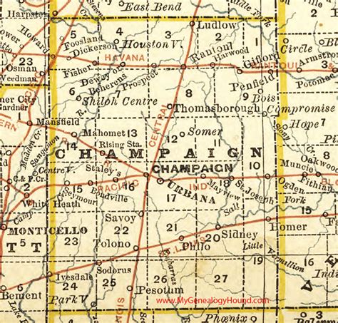Champaign County Illinois 1881 Map Urbana
