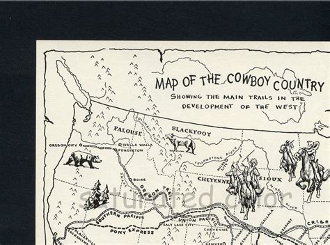 Vintage Cowboy Country Map Digital Image Download 1950s Etsy Norway
