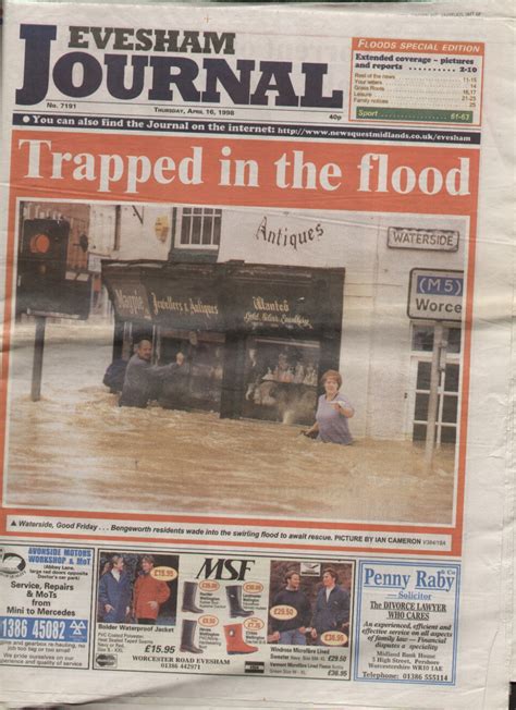 Floods 1998 Apr 16 Evesham Journal Whole Newspaper The Badsey
