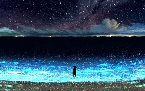 Anime Night Sky Stars Beach Scenery 4k 88 Wallpaper