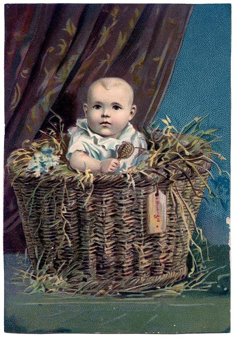 Vintage Clip Art Sweetest Baby In Basket The Graphics