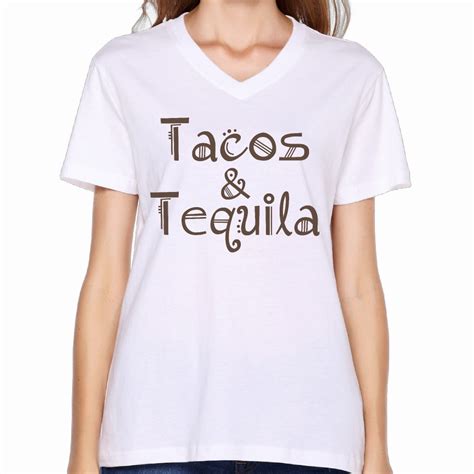 Tacos And Tequila Printed Women V Neck T Shirts Christmas Comic Design Summer Dance T Shirt