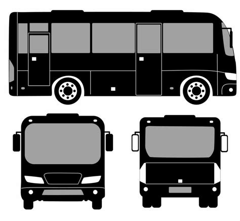 City Bus Silhouette With Vehicle Icons Set The View From Side Front
