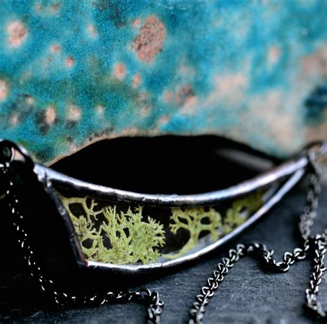Terrarium Necklace Natural Moss Lichen Jewelry Modern Asymmetrical