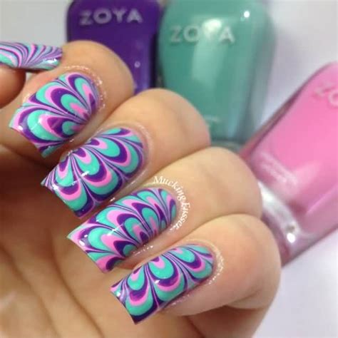 Pink And Blue Marble Nails Water Marble For Short Nails Water Marble