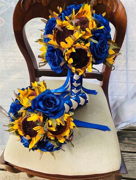 Mini Wedding 10 Piece Sunflower Royal Blue Wedding Flower Set Etsy