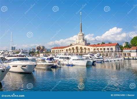 Yachts And Boats Anchored In The Port Of Sochi Russia Stock Photo