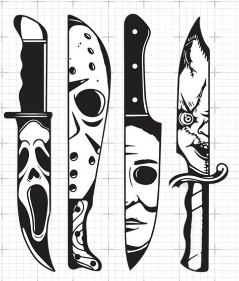 Four Different Types Of Knives With Faces On Them