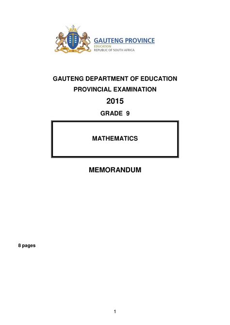 2015 Grade 9 Maths Final Exam Gp Memo Gauteng Department Of Education
