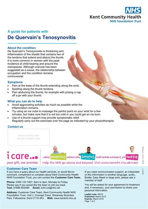 PDF A Guide For Patients With De Quervains Tenosynovitis De