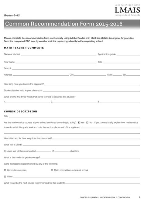 This is a tutor recommendation letter written by a student who is just passed out of high school. Download Math Teacher Letter of Recommendation Form for Free | Page 2 - FormTemplate