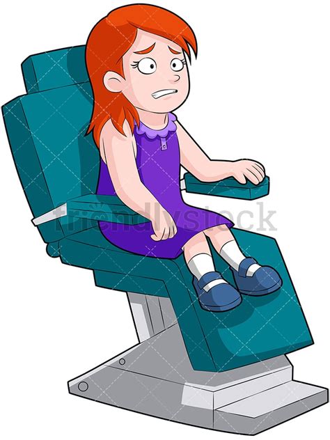Little Girl Fidgeting In Dentist Chair Cartoon Vector Clipart