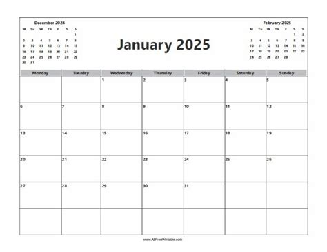 January 2025 Calendar Free Printable