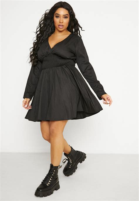 Plus Size Black Shirred Waist Mini Dress Missguided