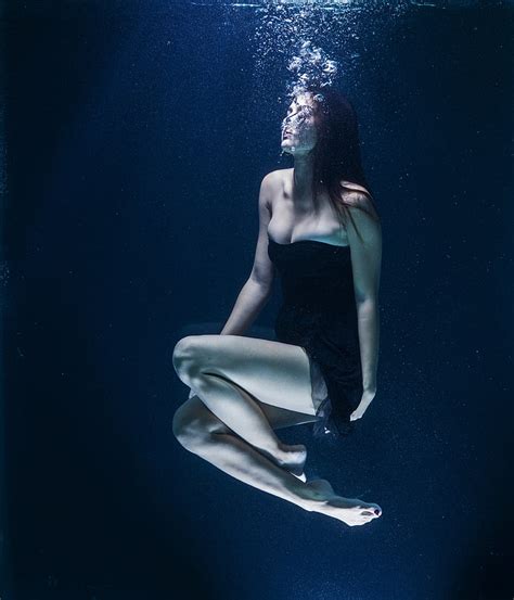 Royalty Free Photo Woman In Black Tube Dress Floating Underwater Pickpik