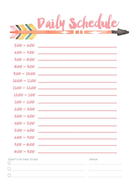 Free Printable Daily Schedule Form Printable Forms Free Online