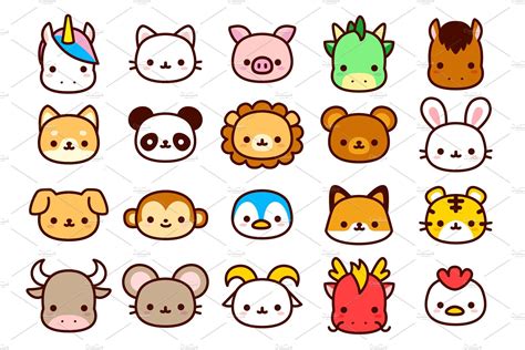 Kawaii Animals Icons Mini Desenhos Adesivos Bonitos Desenhos De Caras