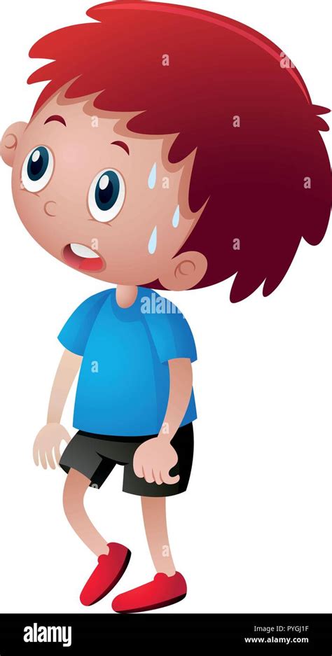 Little Boy In Blue Shirt Sweating Illustration Stock Vector Image And Art