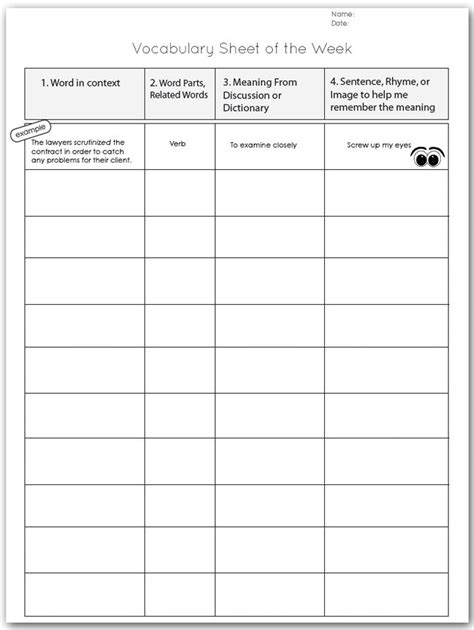 Have Students Use A Vocabulary Sheet Of The Week As A Quick Reference