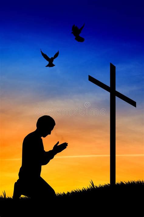 Man Praying Under The Cross Stock Illustration Illustration Of Belief